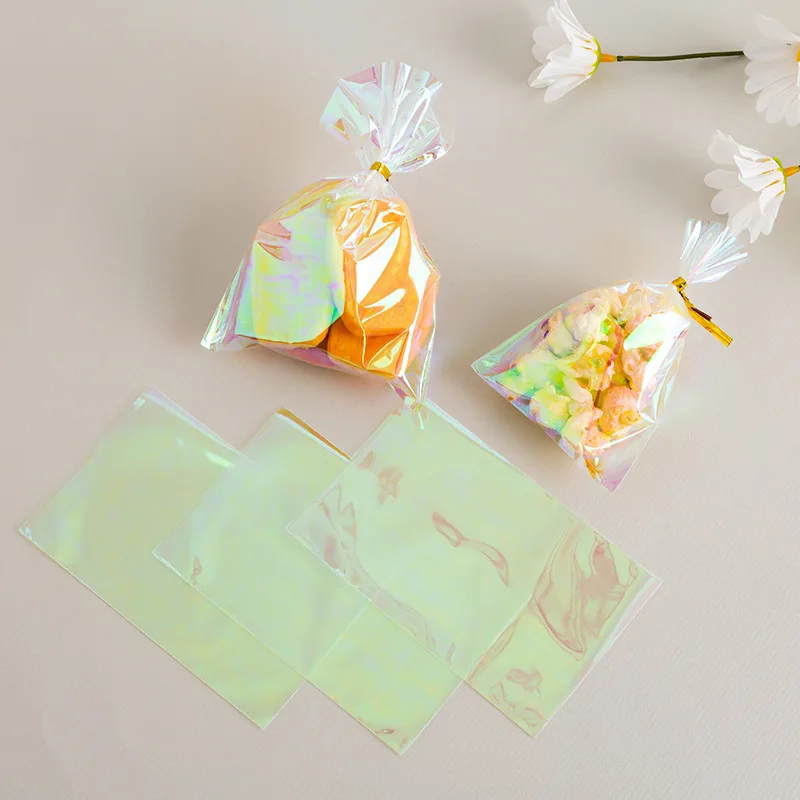 25 Шт. Радужные пластиковые пакеты для упаковки конфет, печенья, бисквитов, закусок, клейкие подарочные пакеты для домашнего печенья, вечеринки по случаю Дня рождения