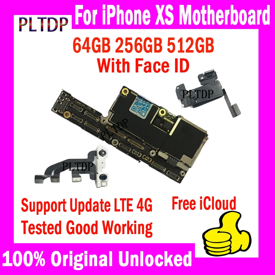 64 ГБ 256 ГБ 512 ГБ Для iPhone XS Материнская плата Оригинальная Разблокированная Бесплатная iCloud С/Без Face ID Материнская плата IOS Обновление LTE 4G Plate