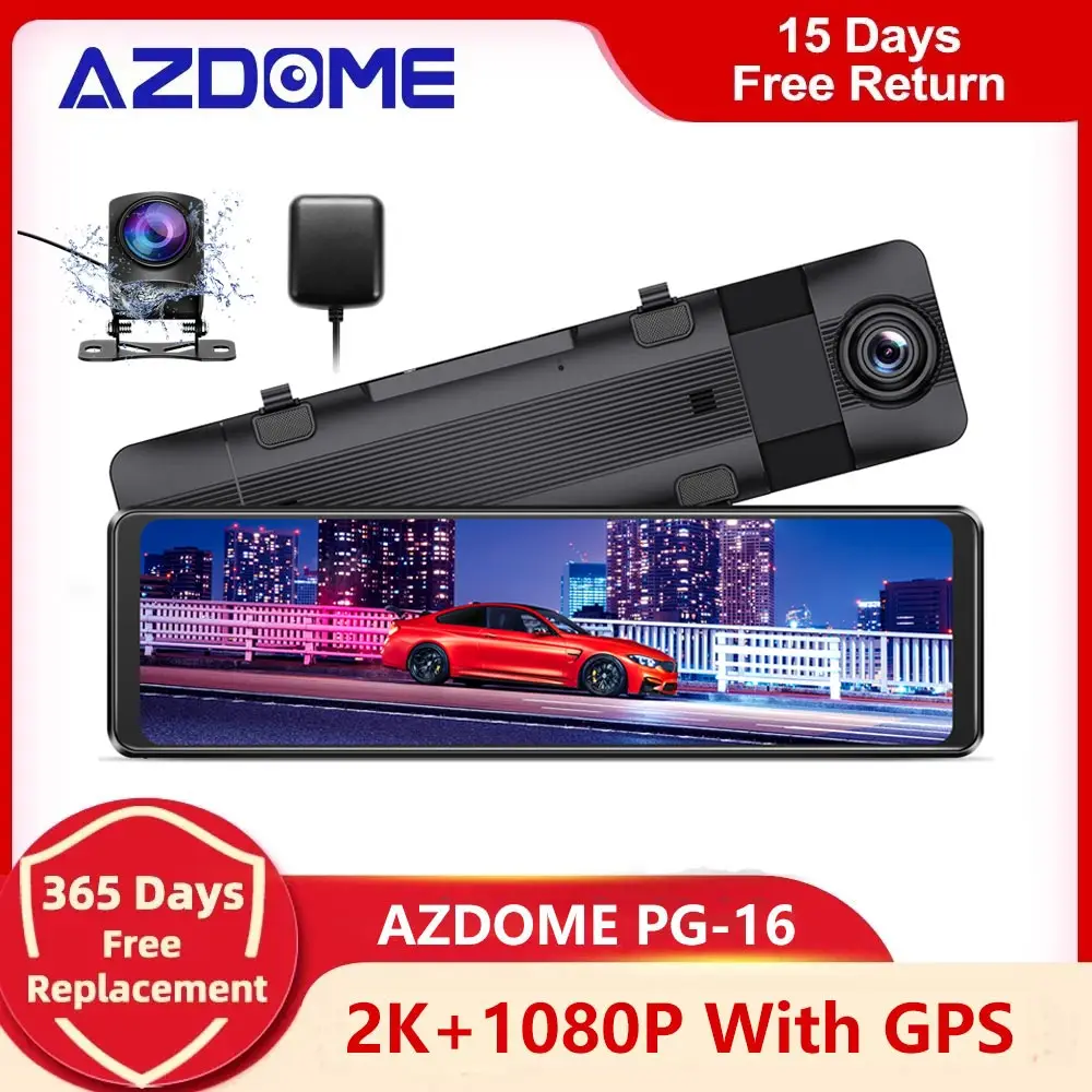 AZDOME PG16 11-Дюймовый Полноэкранный Видеорегистратор заднего вида С Сенсорным Потоковым Зеркалом Автомобильный Видеорегистратор Камера GPS 1296P HD Видеомагнитофон Ночного видения