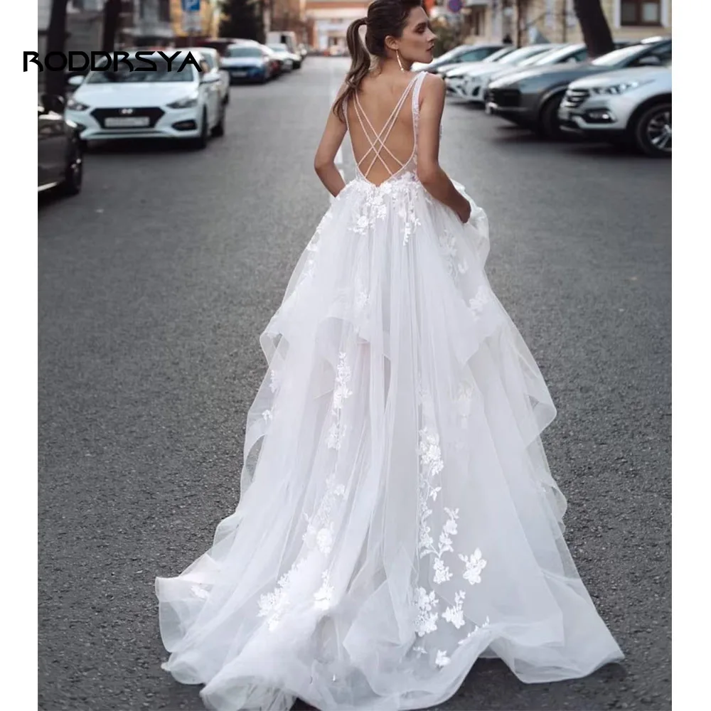 RODDRSYA Boho Элегантное Свадебное платье Для Женщин 2023 С V-образным вырезом И Аппликациями На спине Крест-Накрест, Платье Невесты, Vestidos De Novia, Сшитое на Заказ