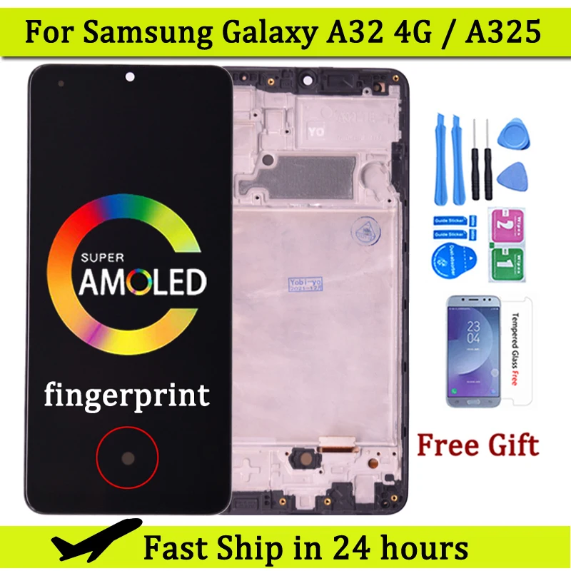 Super AMOLED Для Samsung Galaxy A32 4G ЖК-дисплей Для Samsung A325 A325F SM-A325F/DS ЖК-дисплей с Рамкой Сенсорного Планшета Экран A325 LCD