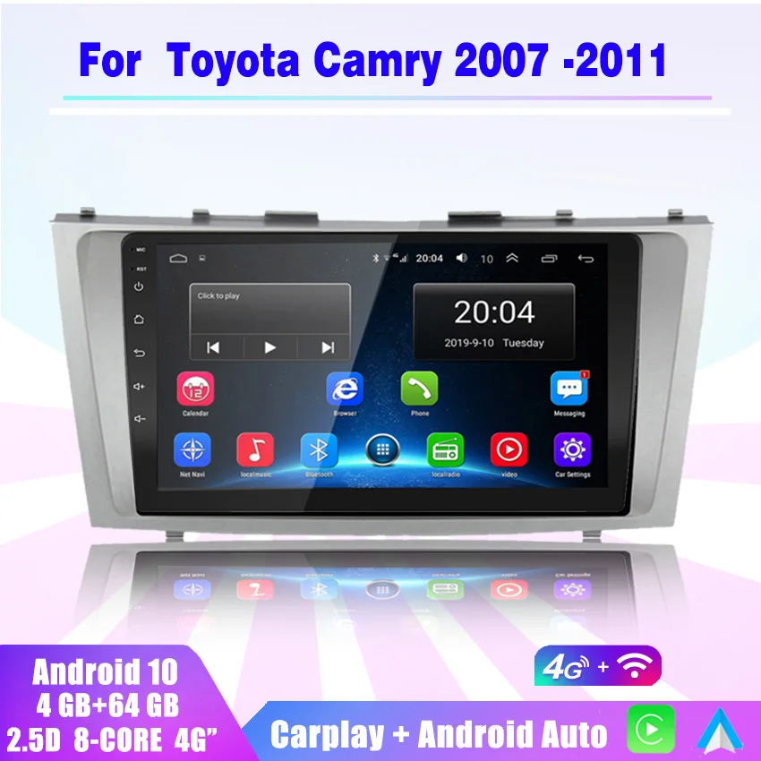 Автомобильный радиоприемник Android 10, стерео 2Din Carplay, без DVD, мультимедийный плеер, GPS-навигация для Toyota camry 2007 2008 2009-2011