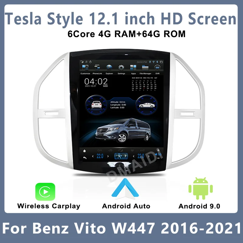 Для Mercedes Benz Vito W447 12,1 дюймовый Вертикальный экран в стиле Tesla Android 9 Автомобильный Радиоприемник Automotivo Мультимедийный Видеоплеер Navi