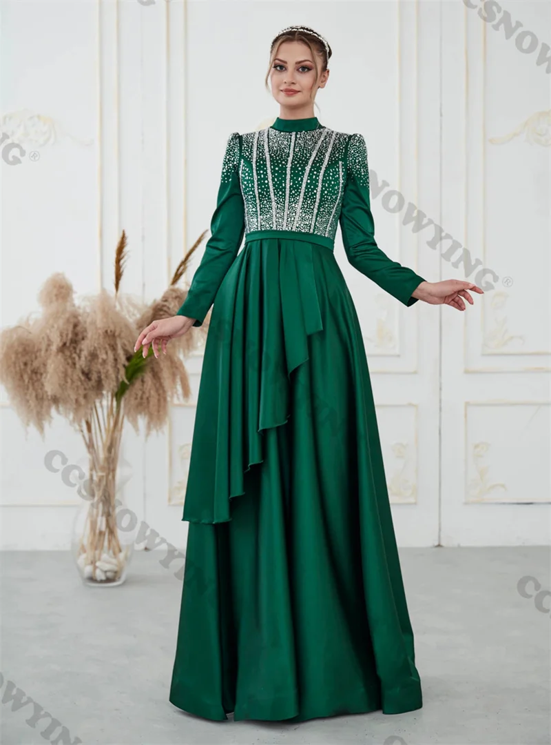 Мусульманские вечерние платья с атласным бисером, исламский Хиджаб Трапециевидной формы с длинным рукавом, вечерние платья в Арабском стиле, Дубайские женские халаты De Soirée