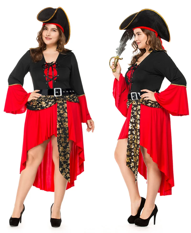Плюс Размер, Сексуальный костюм Пирата с черепом, Женские Карнавальные костюмы на Хэллоуин для взрослых, Женский костюм Пиратов Карибского моря