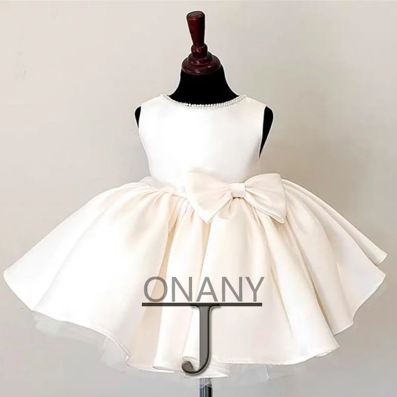 Простое белое платье JONANY для девочки в цветочек, атласное платье с двумя бантами, индивидуальное платье для выпускного вечера, Праздничное платье для маленькой девочки, Церемония Первого причастия