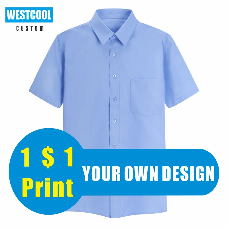 Рубашка с короткими рукавами 12 цветов, мужская рубашка с лацканами с вышивкой на заказ, логотип, персонализированный дизайн, печать, тонкий хлопок WESTCOOL2020
